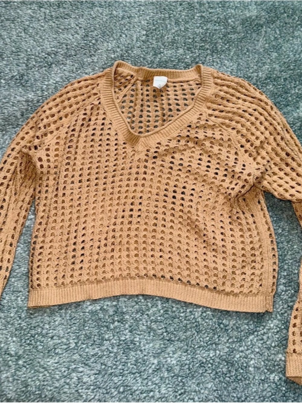 wild fable Open-Knit V-Neck Sweater - Camel Brown